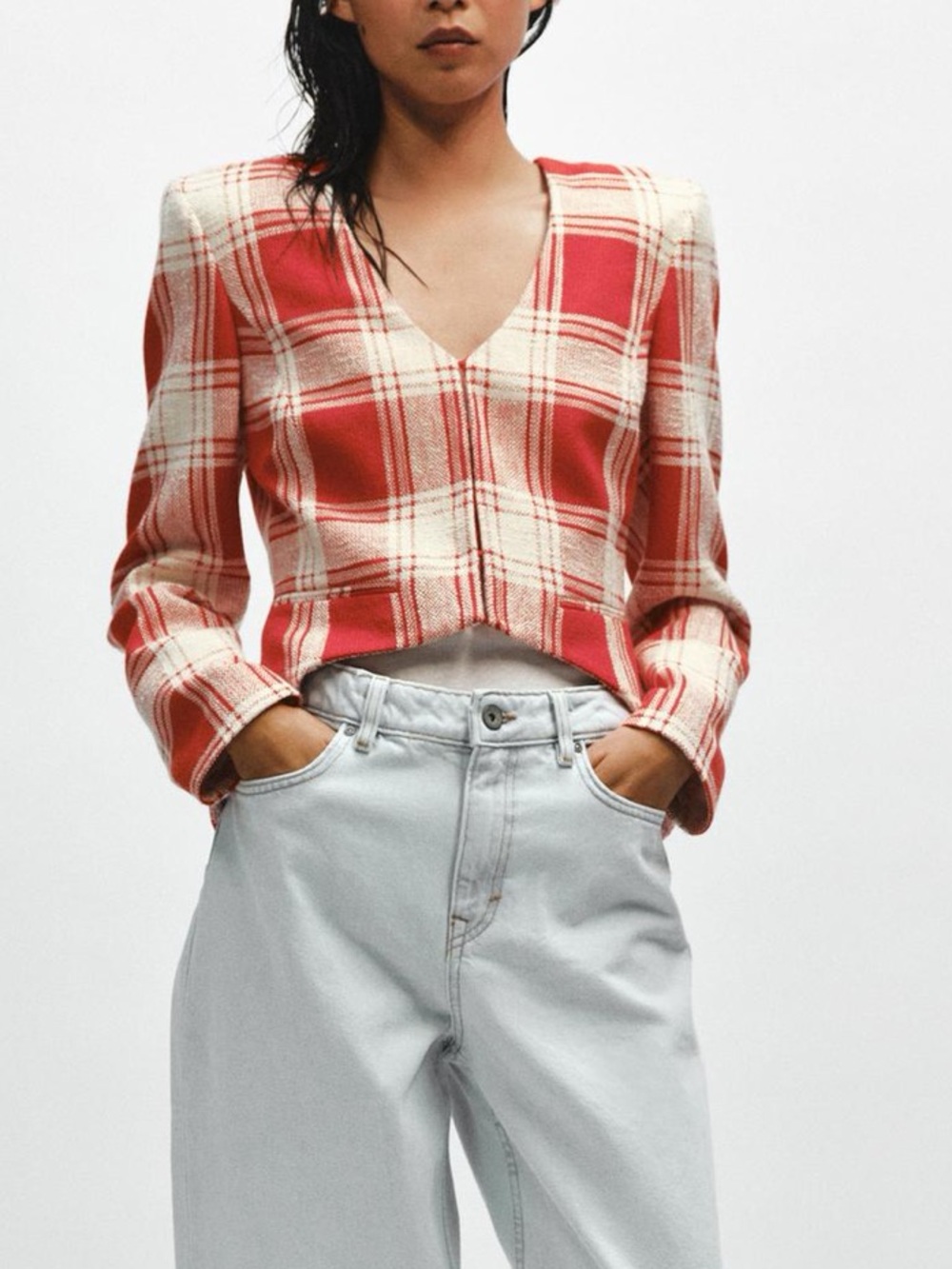 NWT Zara ZW collection fitted plaid jacket